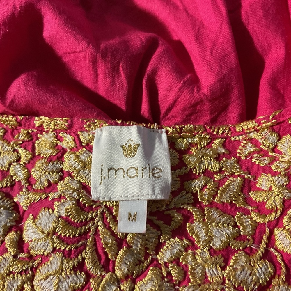 J.Marie Elegant Red and Gold Mexican Style Embroidered Top - Picture 3 of 8